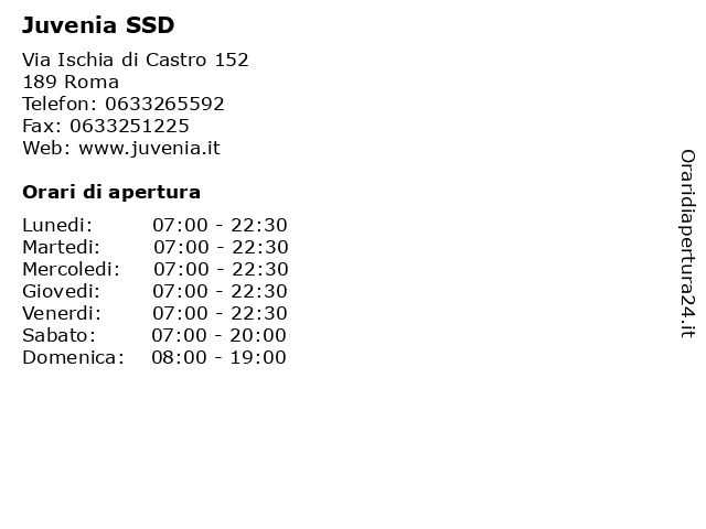 Orari di apertura Juvenia SSD Via Ischia di Castro